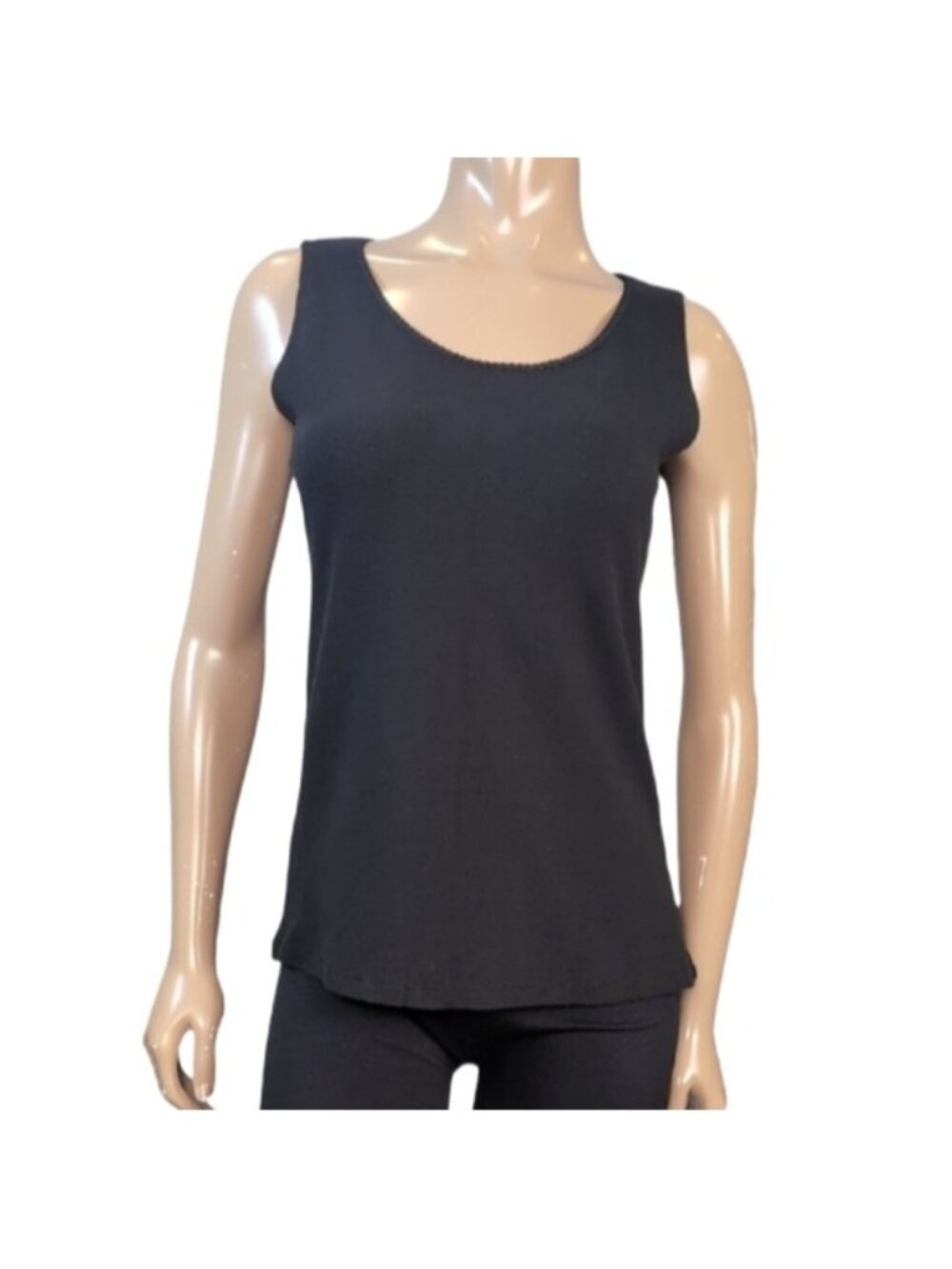 Laura Tank Top Lace Trim Wide Strap Cotton Stretch Black Womens Medium